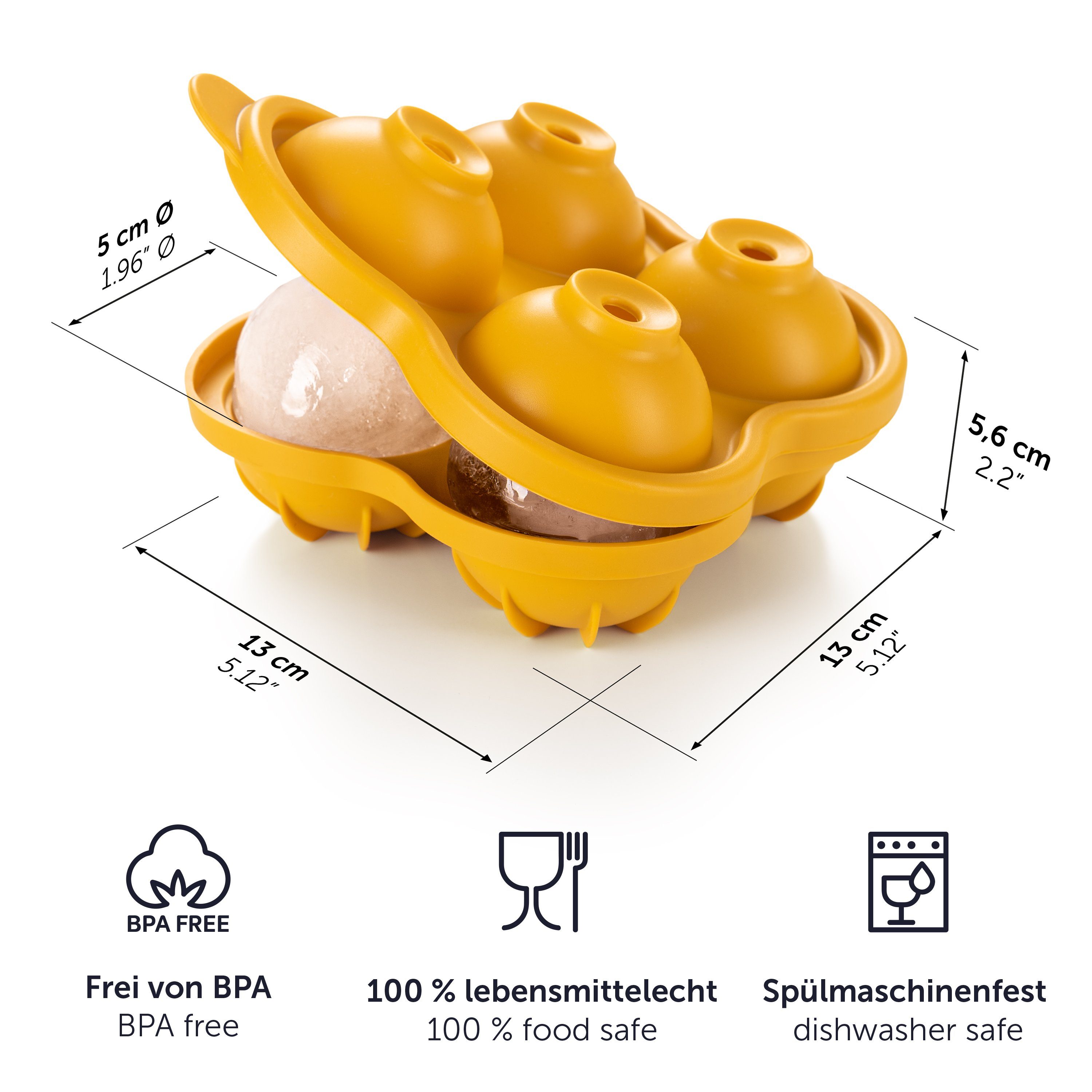 Blumtal Eiswürfelform Eiswürfelform Silikon Kugeln - Kugelgröße XXL, 2x4er Pack, Eiskugelform BPA frei, Leichtes Herauslösen der Eiswürfel