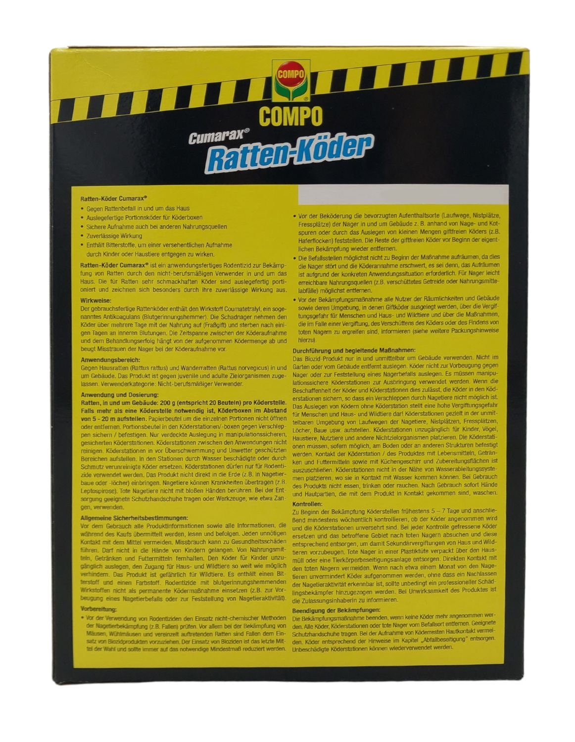 Compo Gift-Rattenköder COMPO Ratten-Köder Portionsköder 40x10g Rattengift Getreidepads 400g