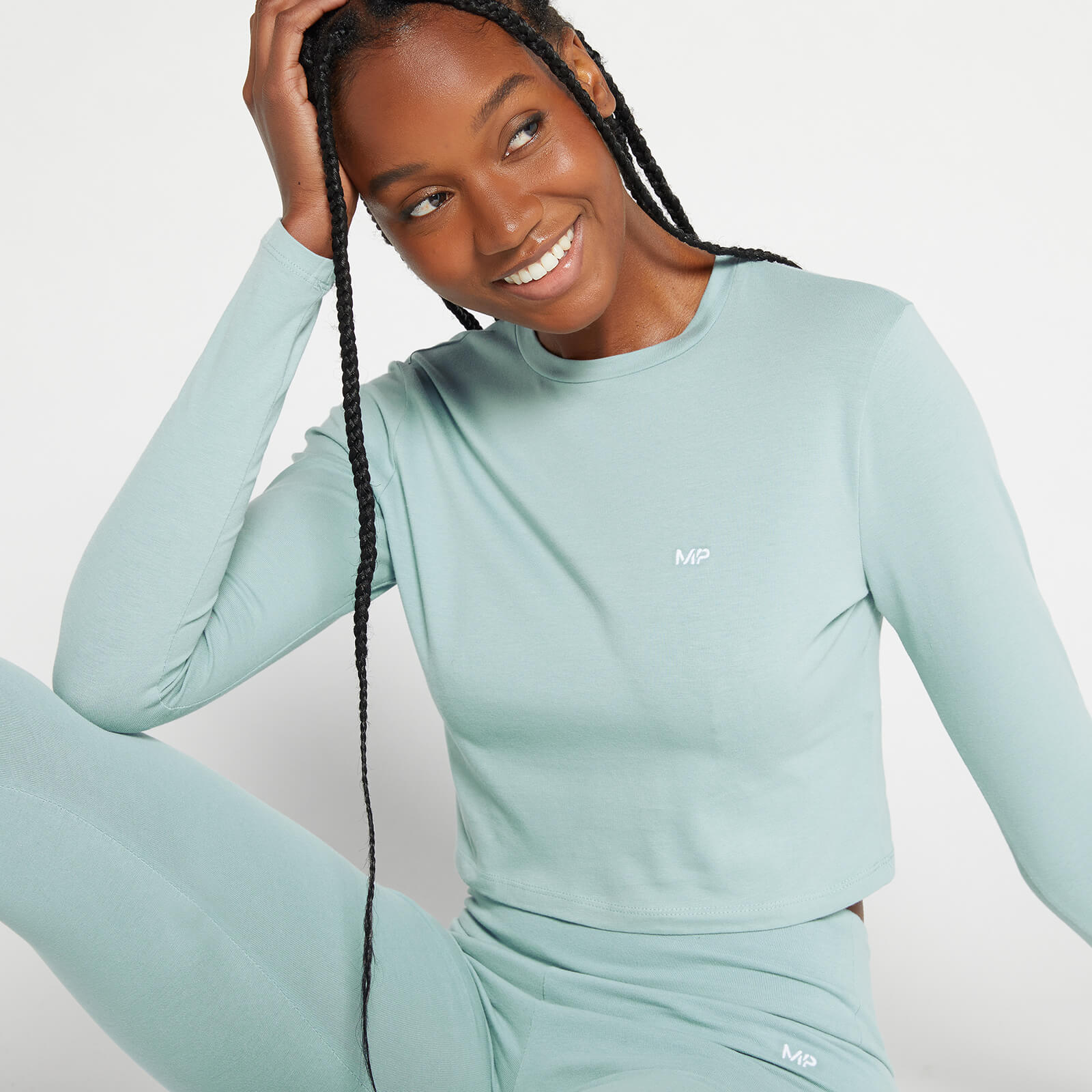 T-shirt court à manches longues MP Body Fit pour femmes – Bleu glacé