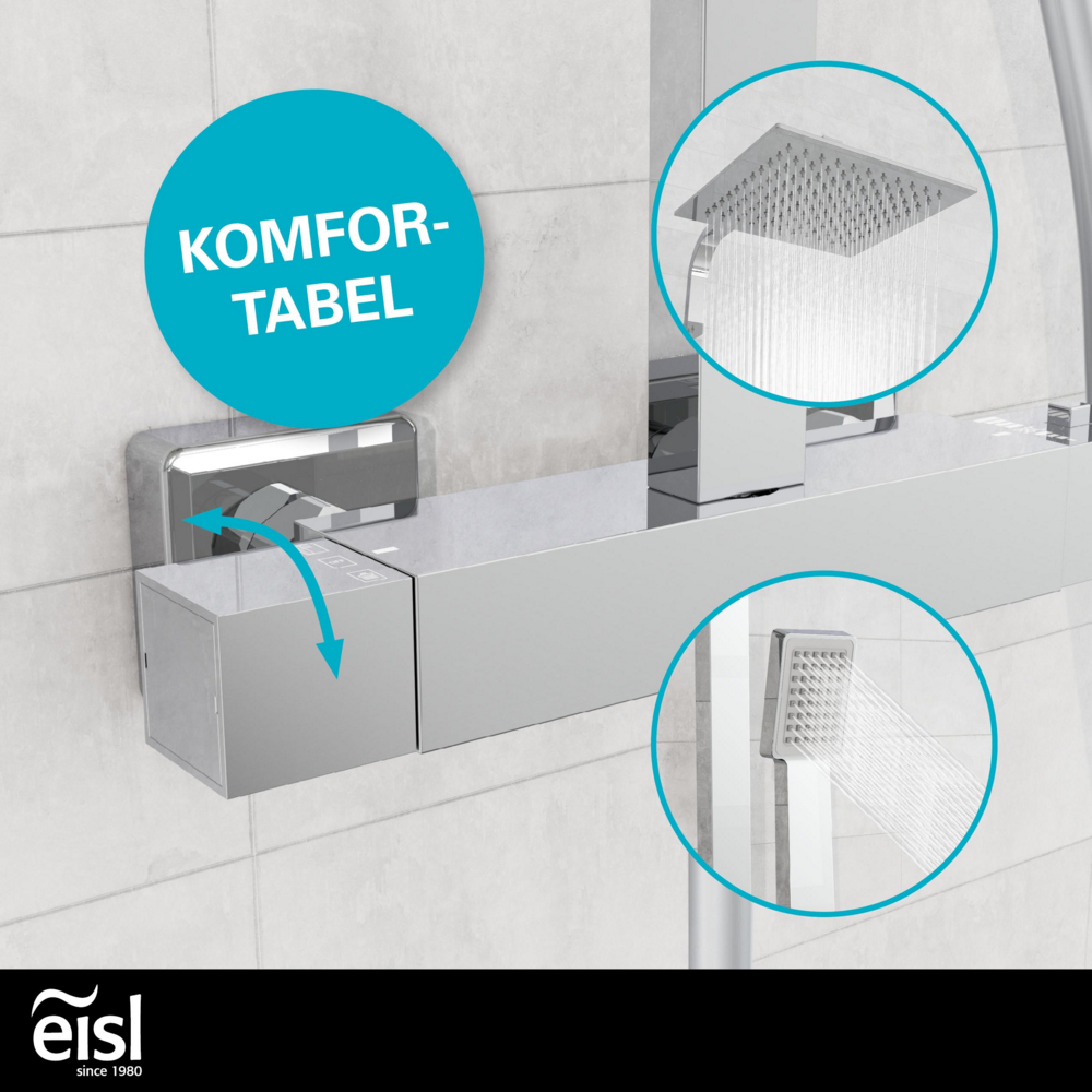 Eisl Duschset CALVINO, Duschsystem mit Thermostatarmatur, Chrom