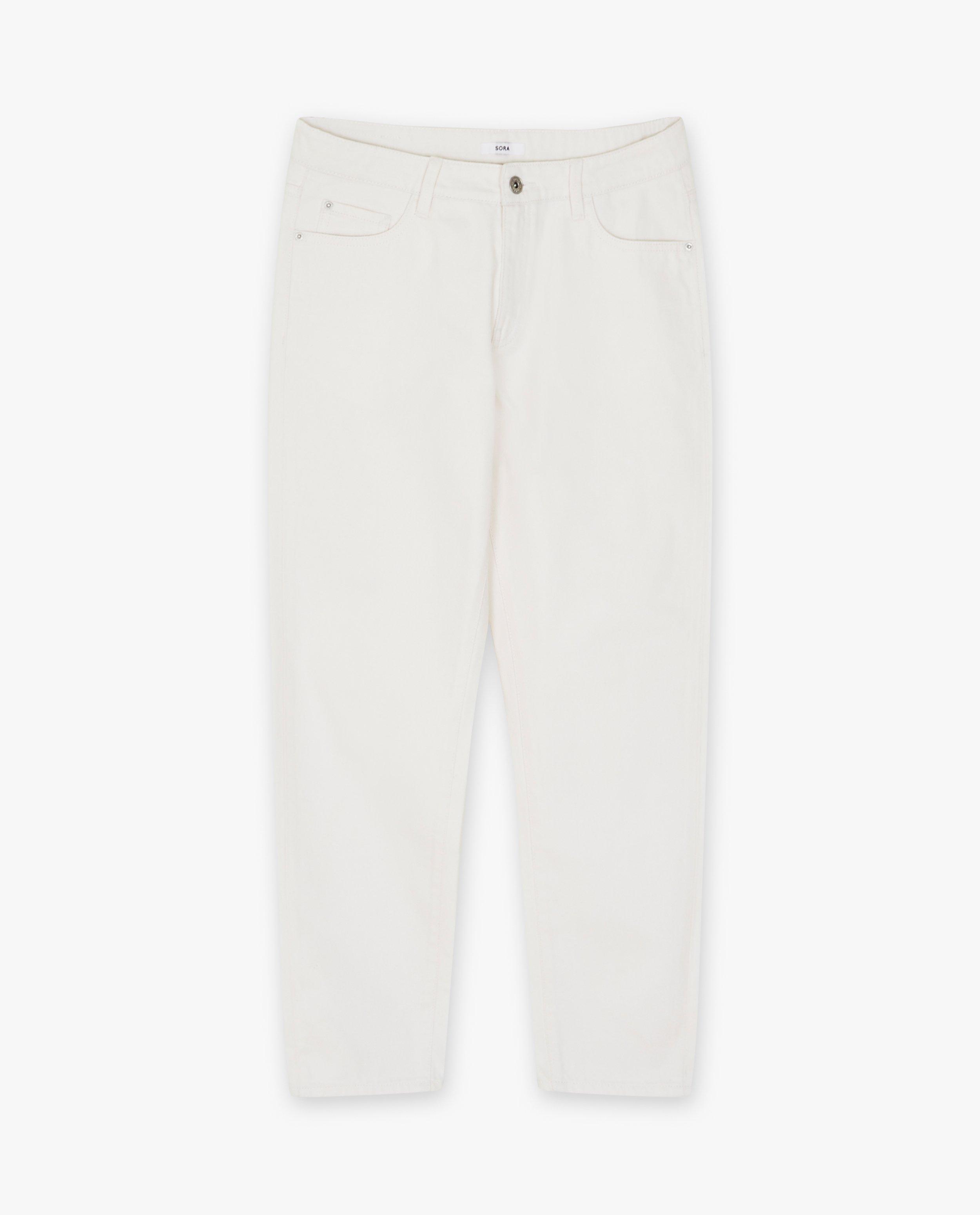 Pantaloni Sora White, croială mom albă
