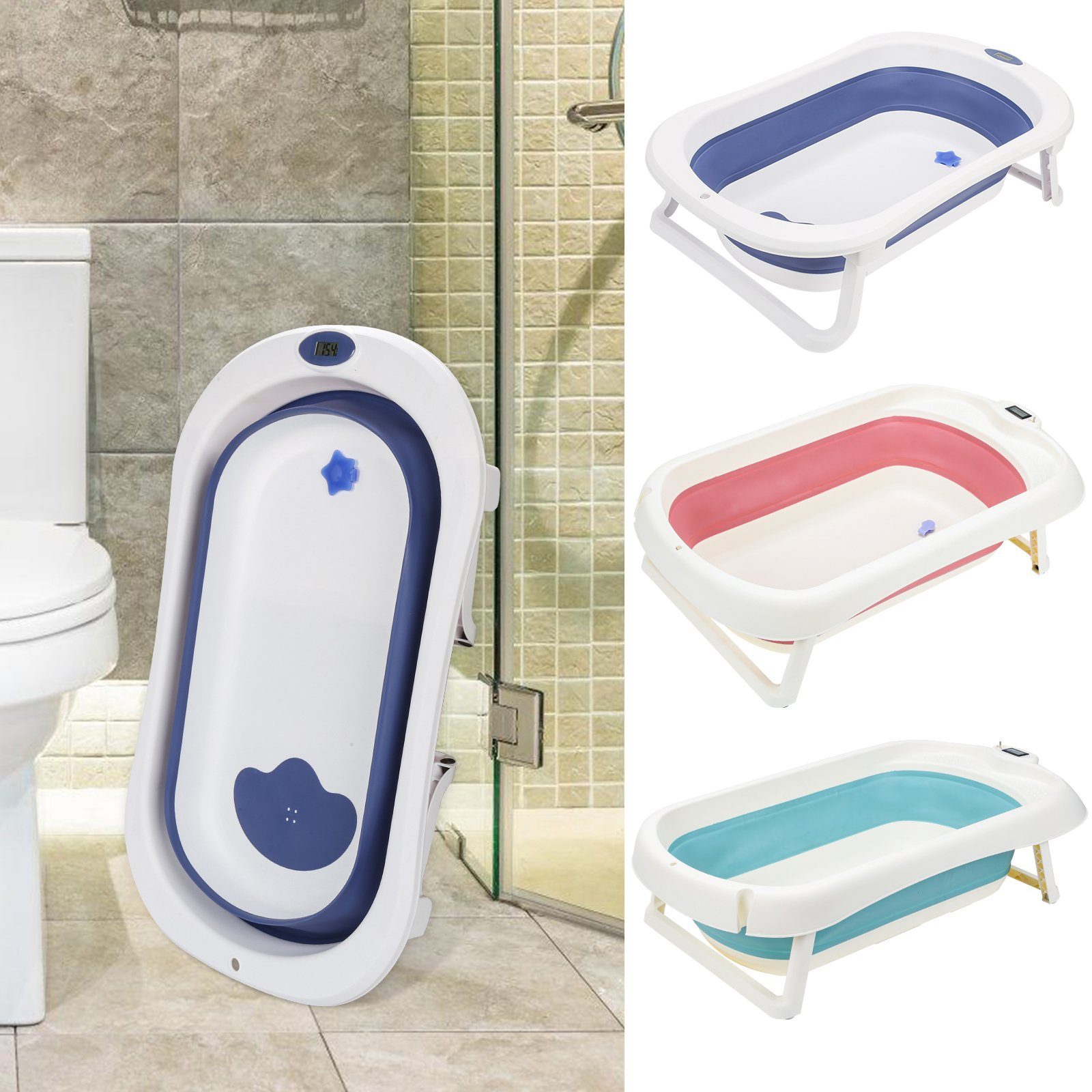 Yakimz Babybadewanne Baby Badewanne Tragbare Faltbare mit Sicherheitsnetz Grün Babywanne