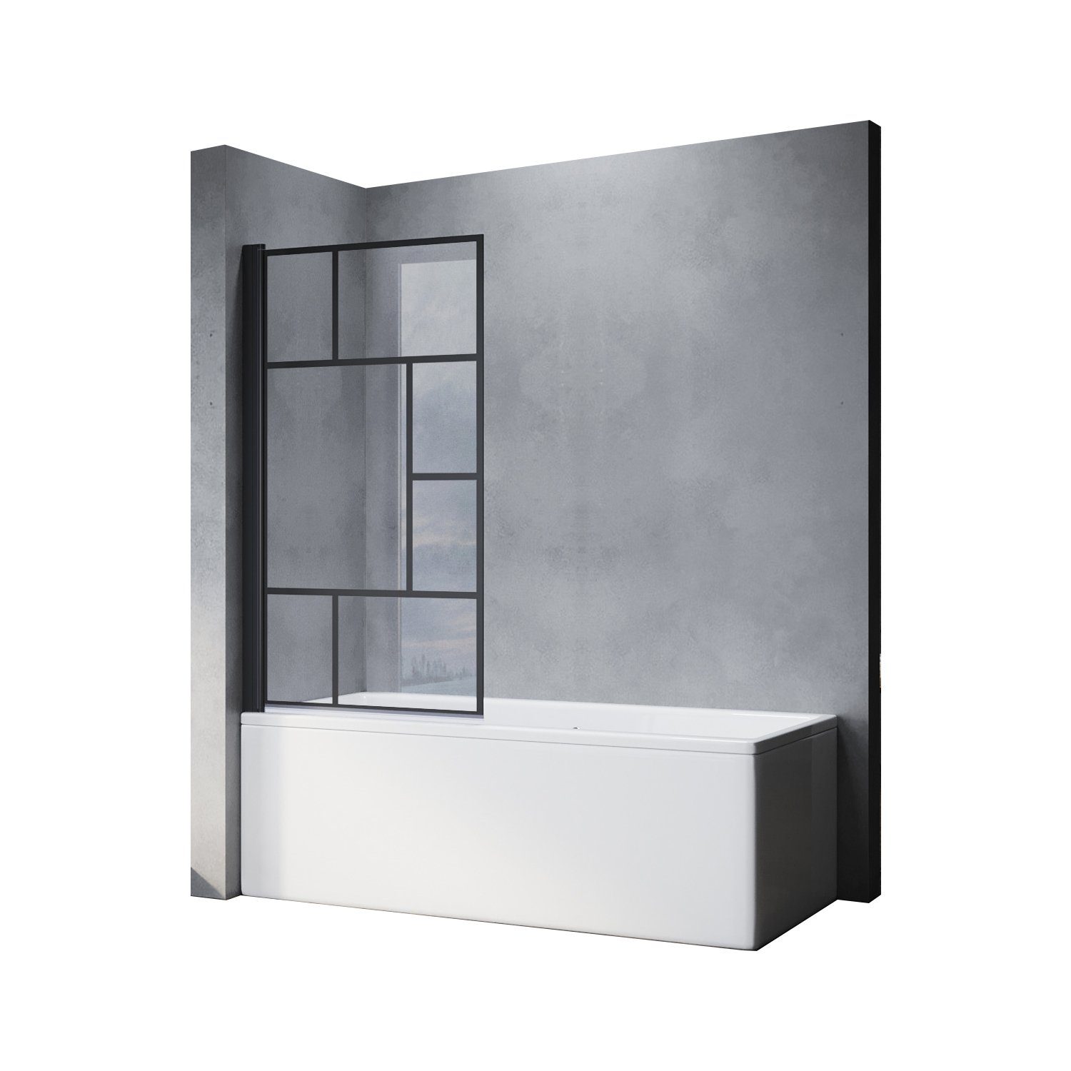 SONNI Badewannenaufsatz Duschabtrennung für Badewanne Faltbar 80x140cm,Dusche,NANO Glas ESG, Einscheibensicherheitsglas mit Nano Beschichtung, für Badezimmer, faltbar, Schwarzem Gitterdesign