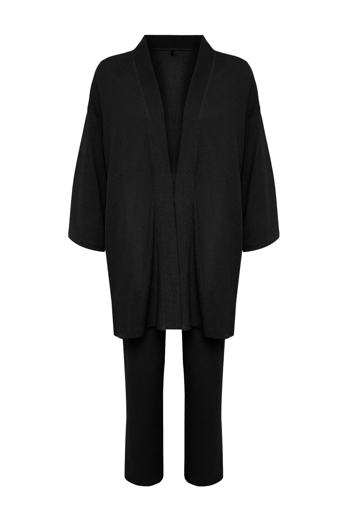 Trendyol Modest  Schwarzes Set aus gestricktem Oberteil und Unterteil in Wickeloptik TCTSS24US00045