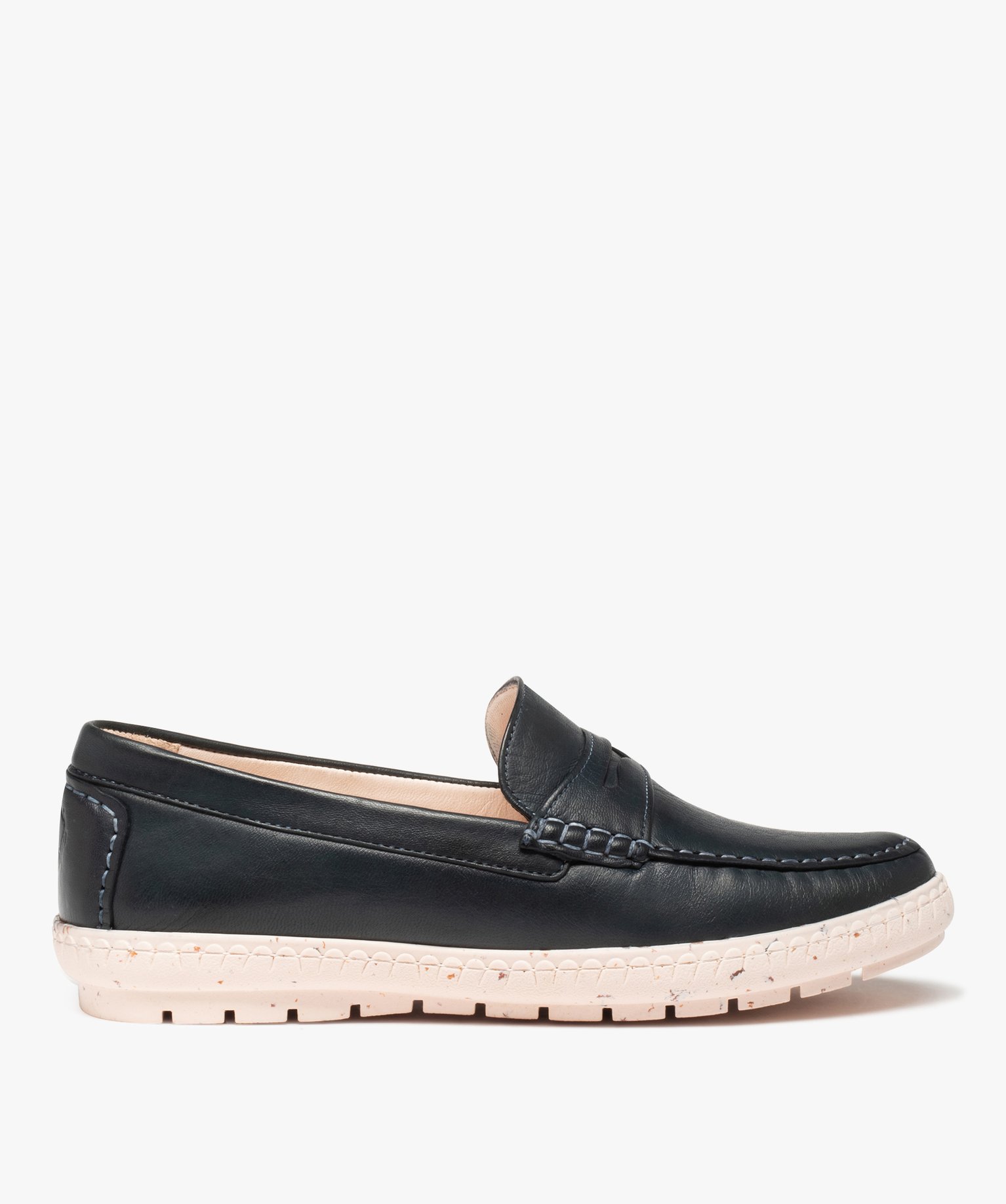Mocassins femme dessus cuir uni et semelle crantée marine | GEMO