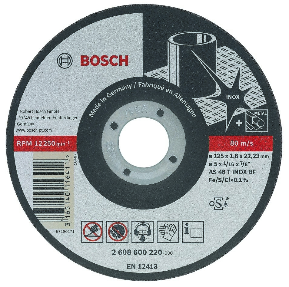 Bosch Blue Accessories 2608602220 Disco de corte recto Ideal para acero inoxidable - Rapido Long Life AS 60 V BF 41 115 mm, 22,23 mm, 1 mm