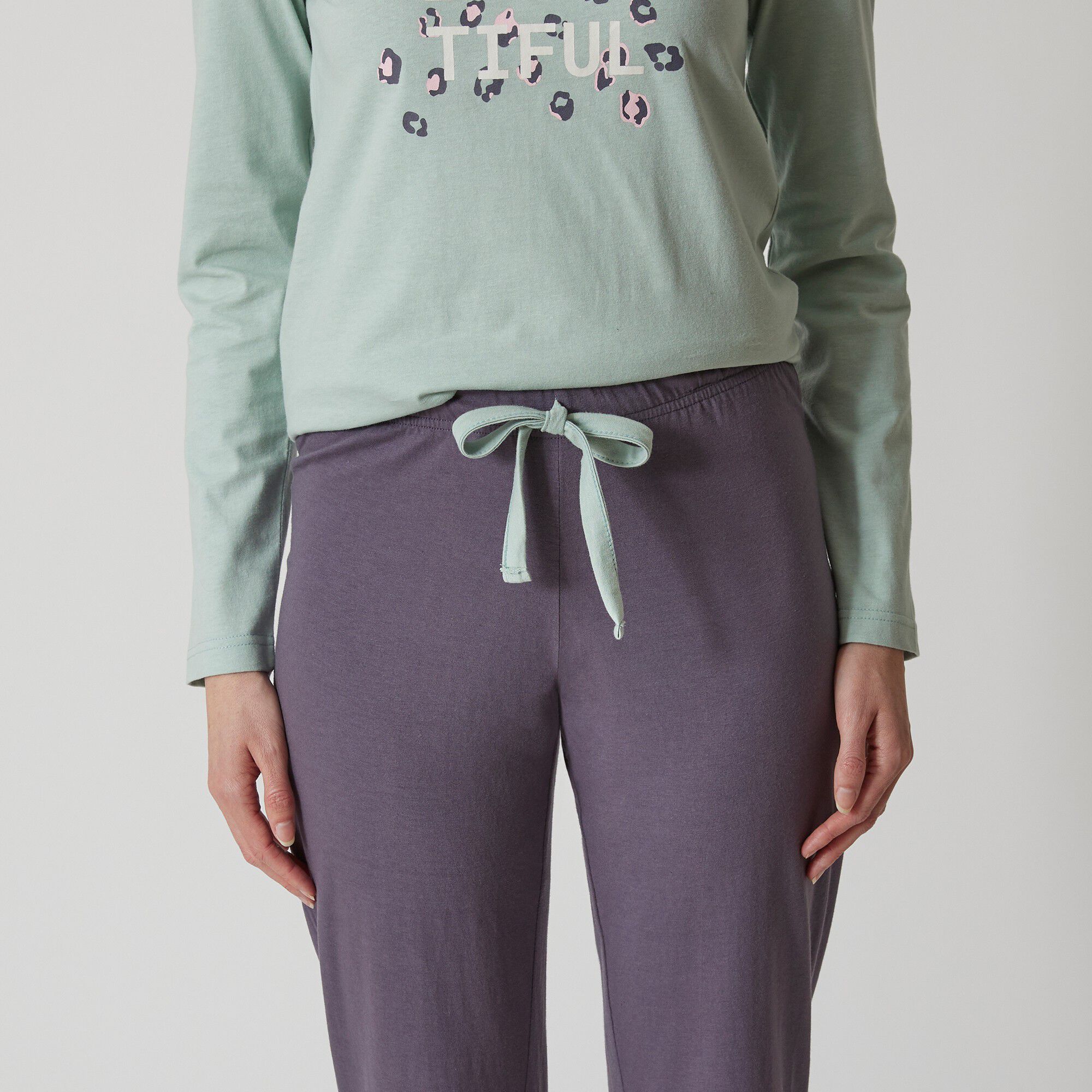 Pantalon pyjama coton Beautiful uni imprimé placé