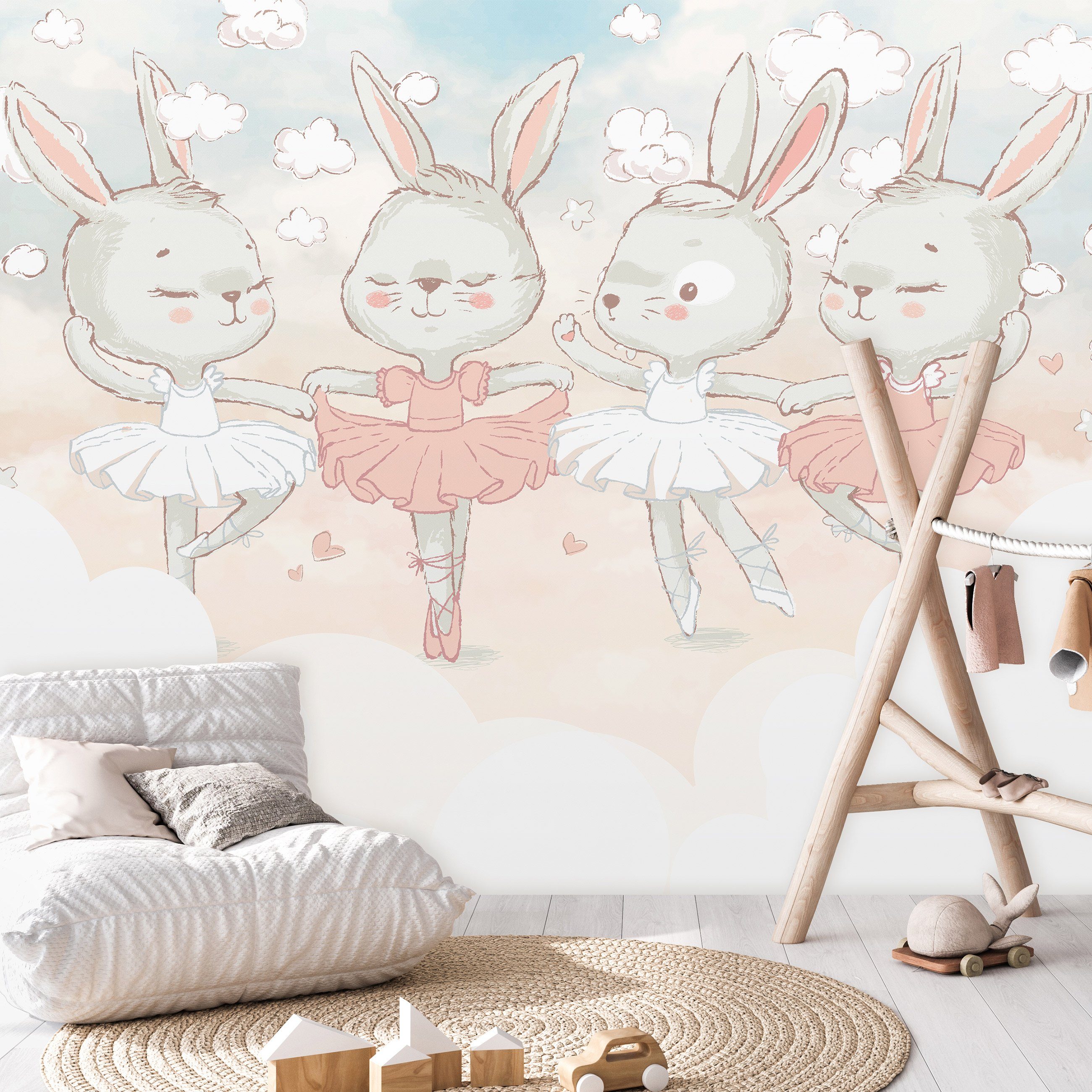 Wallarena Fototapete Kinderzimmer Mädchen Kaninchen Kinder Vlies Tapete für Babyzimmer Vliestapete Wandtapete Motivtapete, Glatt, Tiere, Vliestapete inklusive Kleister