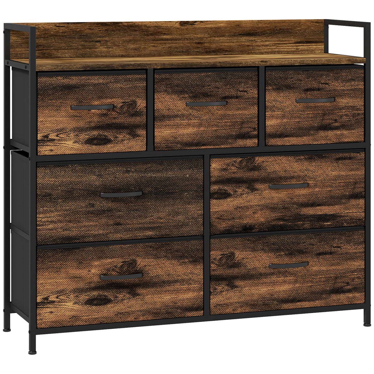 HOMCOM Kommode, Sideboard mit 7 Faltbaren Schubladen aus Stoff, Griff und Regal