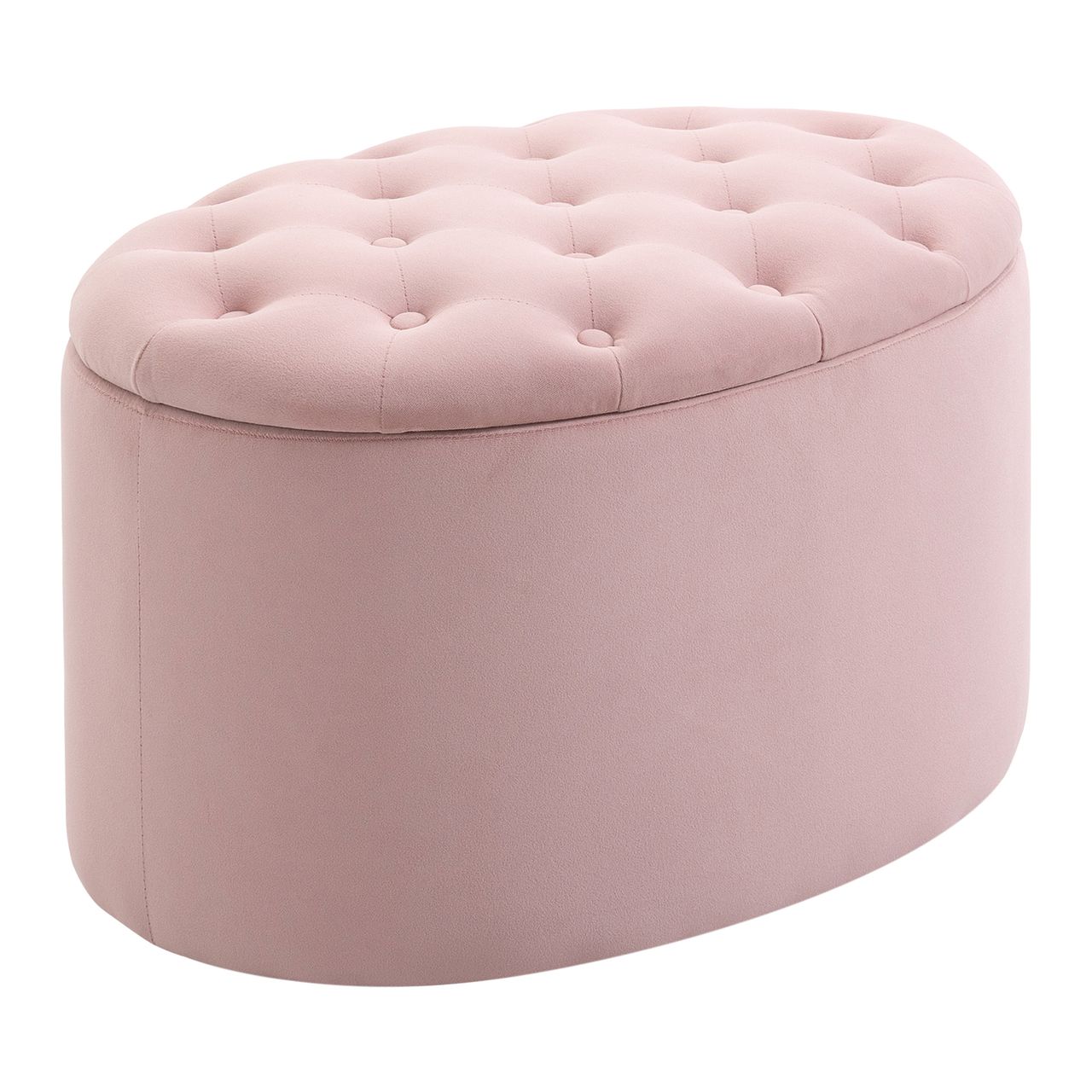 HOMCOM Sitzbank Polsterbank mit Stauraum Truhenbank Ovale Form Flur Schlafzimmer Wohnzimmer samtartiges Polyester Gummiholz Rosa 71 x 52 x 42 cm