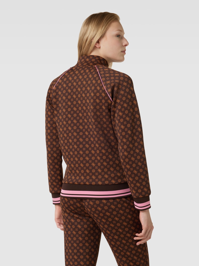 Sweatjacke mit Allover-Muster Modell 'AGGIE' in dunkelbraun