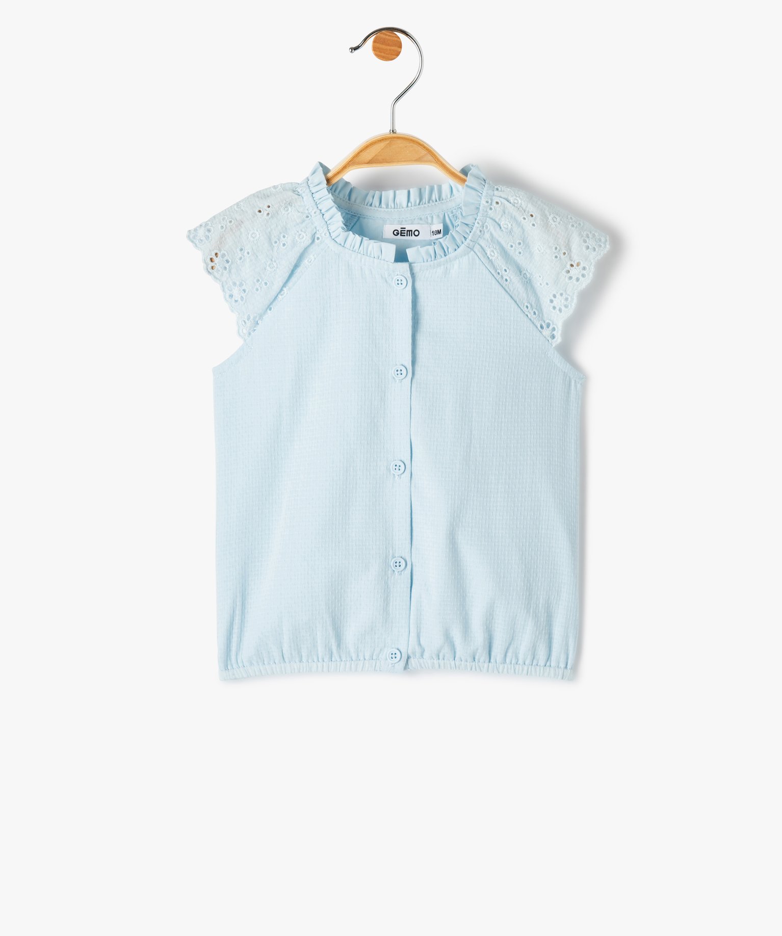 Blouse bébé fille sans manches avec épaules brodées bleu | GEMO