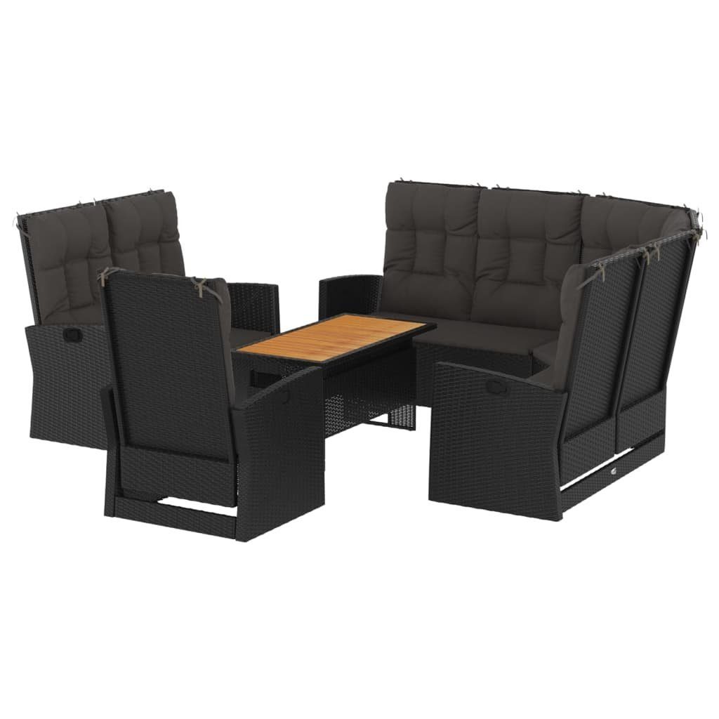 vidaXL Gartenlounge-Set 4-tlg. Garten-Lounge-Set mit Kissen Schwarz Poly Rattan, (4-tlg)
