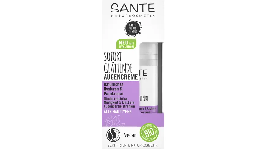 SANTE Sofort Glättende Augencreme Natürliches Hyaluron & Parakresse 15 ml