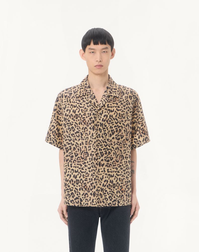 Camisa Valentino Habotai Silk Bowling com estampa Fauve Eclat Animalier