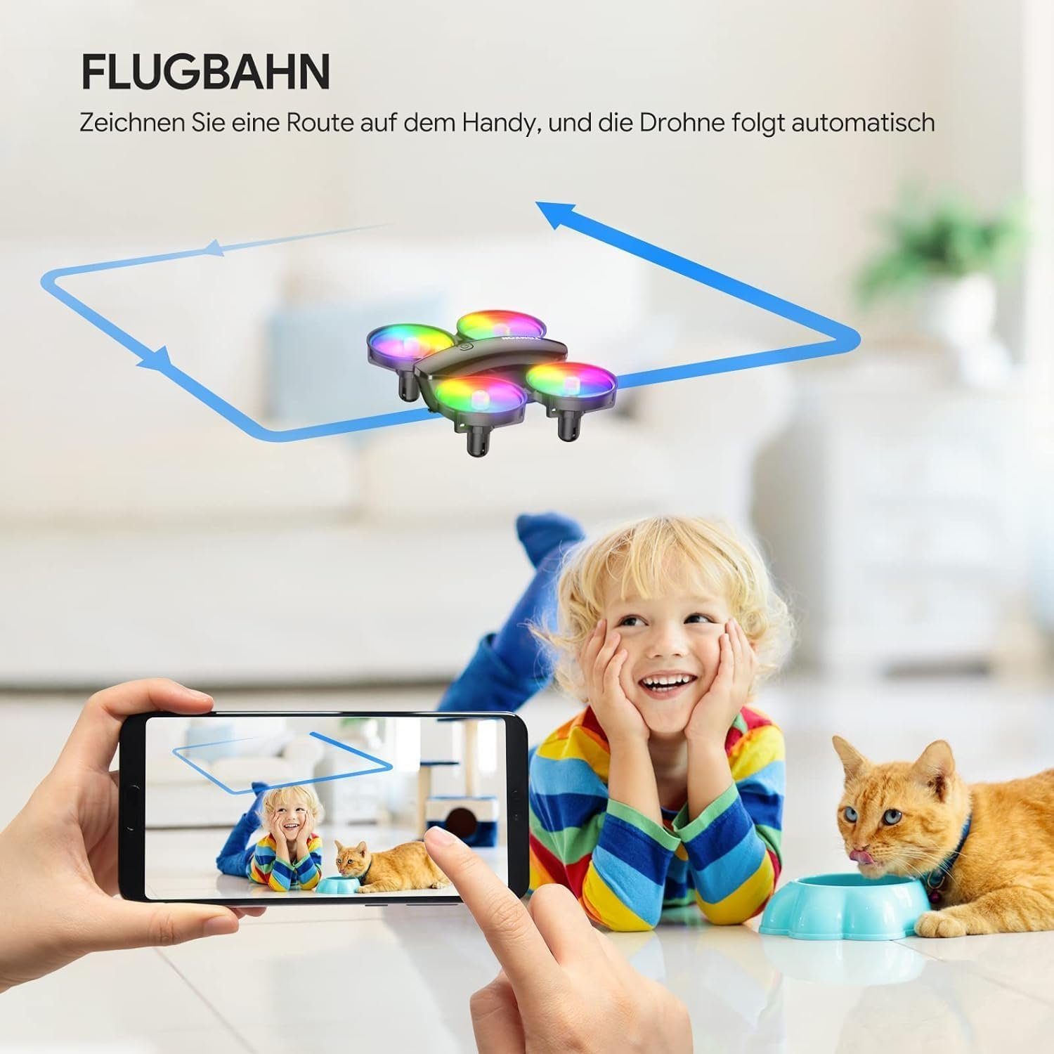 Tomzon Mini Drohne mit Kamera für Kinder Anfänger Drohne (1080P HD, mit Bunte LED-Licht Lange Flugzeit 360°Propellerschutz/WerfenGo/3DFlip)
