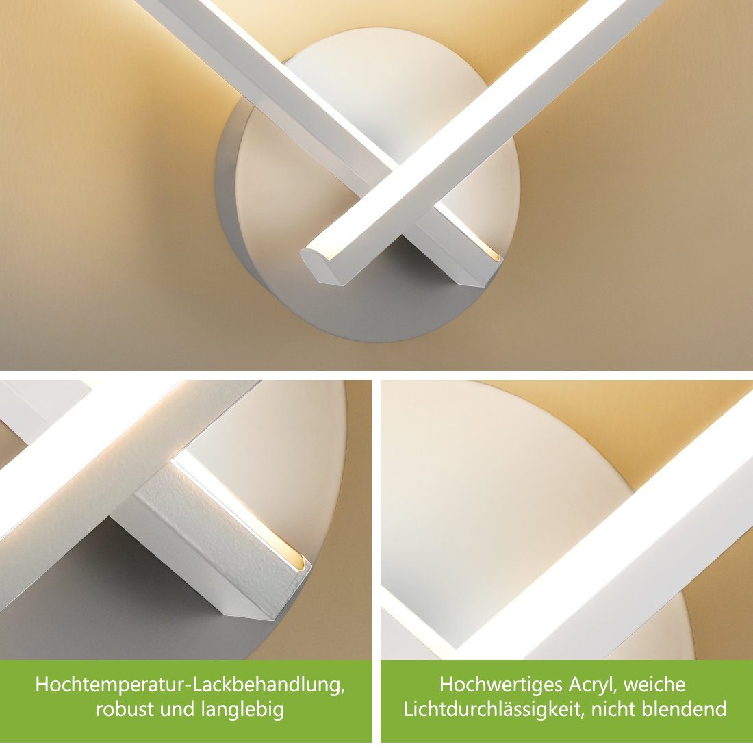 S'AFIELINA LED Wandleuchte LED Wandleuchten Modern 120° Winkel Innen Modern Wandlampe, 3 Lichtfarben 3000K/4000K/6000K Wandbeleuchtung