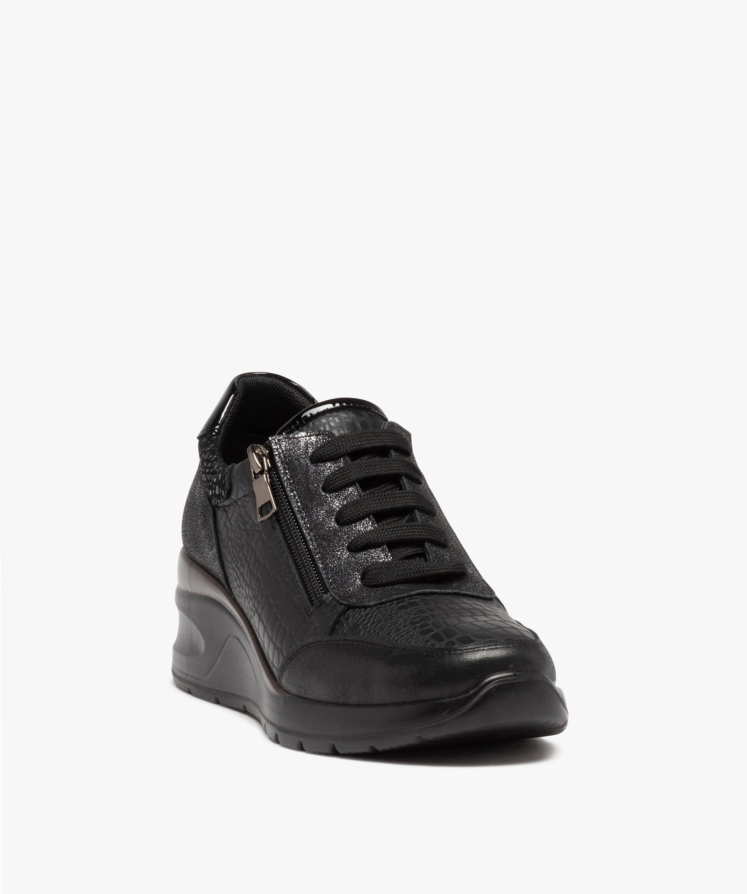 Derby confort avec lacets et zip sur semelle compensée femme noir | GEMO
