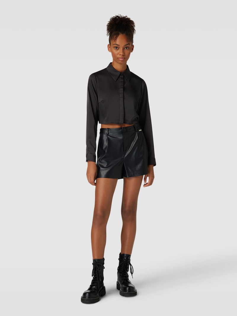 Cropped Bluse mit Umlegekragen Modell 'PILAR' in schwarz