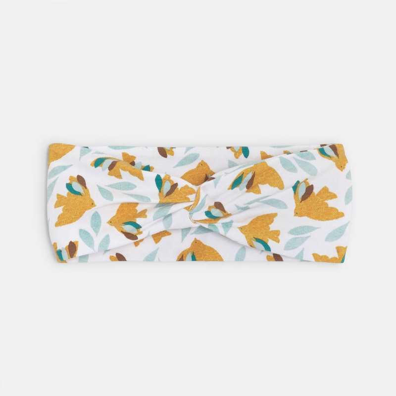 Headband imprimé oiseaux graphiques jaune bébé fille