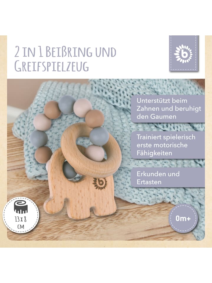 Bieco Spielwaren Greifling Holz Natur mit Silikon Elefant - ab Geburt in Beige günstig kaufen onesize