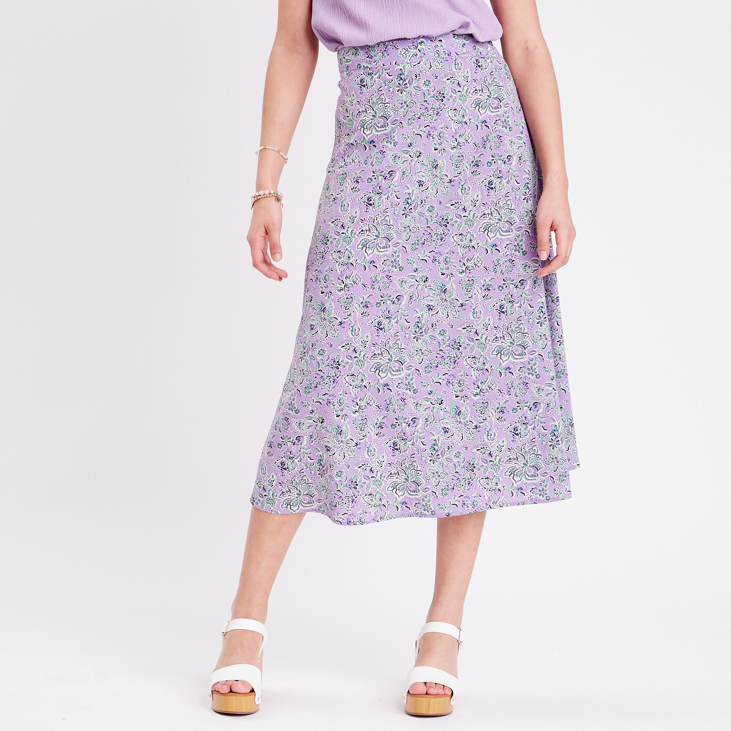 Jupe longue évasée violet femme | Cache Cache