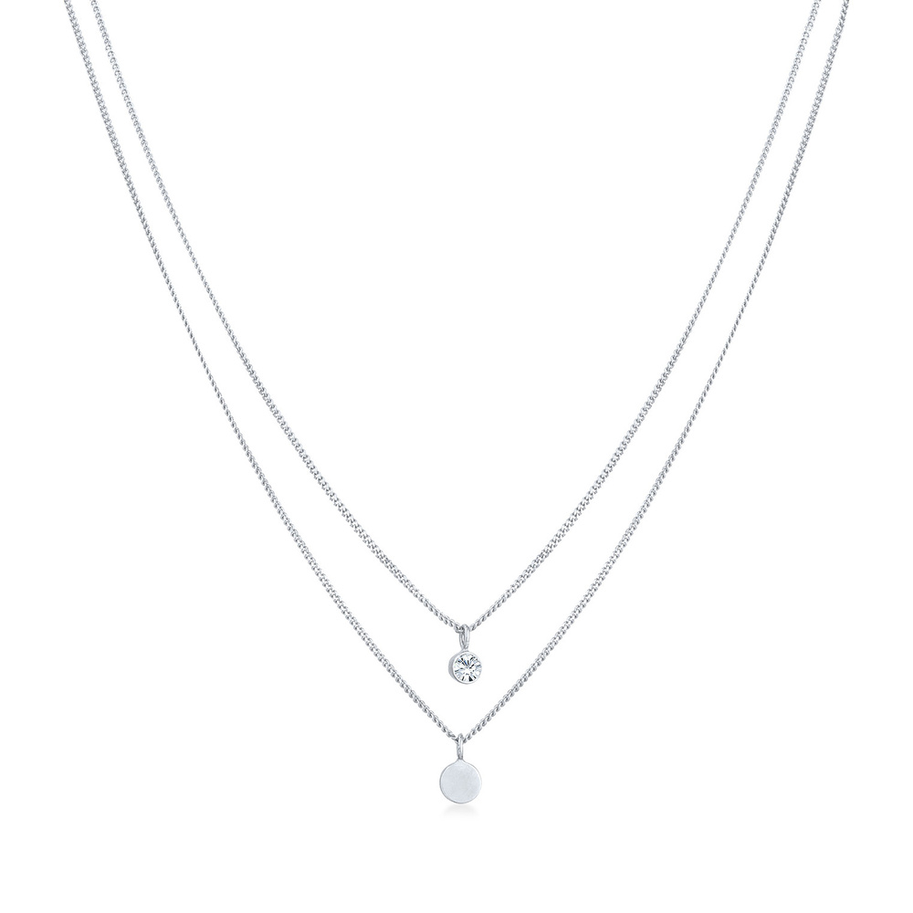 Elli Elli Collier Femmes Couches Plaquette Basique avec Cristal en Argent Sterling 925 collier
