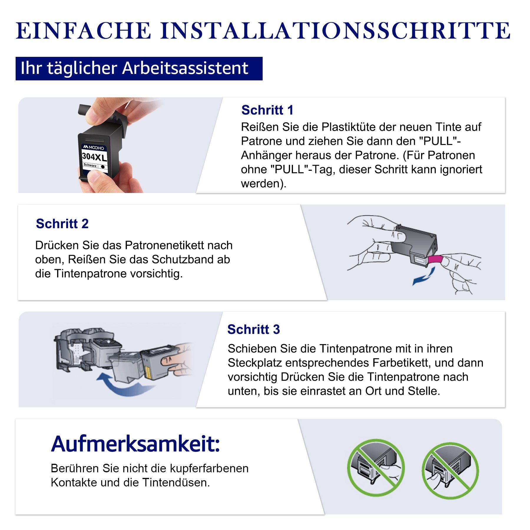 MOOHO 304 Multipack ersetzt für HP 304XL Tintenpatrone (DeskJet 3764 3762 3760 3750 3735 3733 3730 3720 2634 2633 2632 2630 2622 2620 AMP 130, ENVY 5050 5032 5030 5020 5010)
