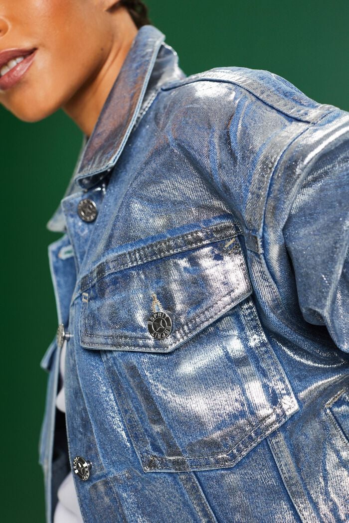 Jeansjacke in Metallic-Optik