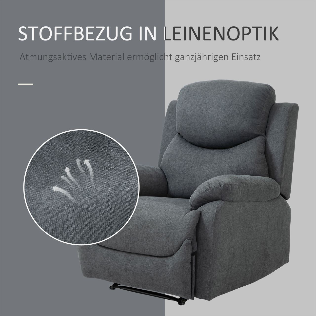 HOMCOM Relaxsessel Einzelsofa Liege 150° neigbar Fernsehsessel Leinen Dunkelgrau