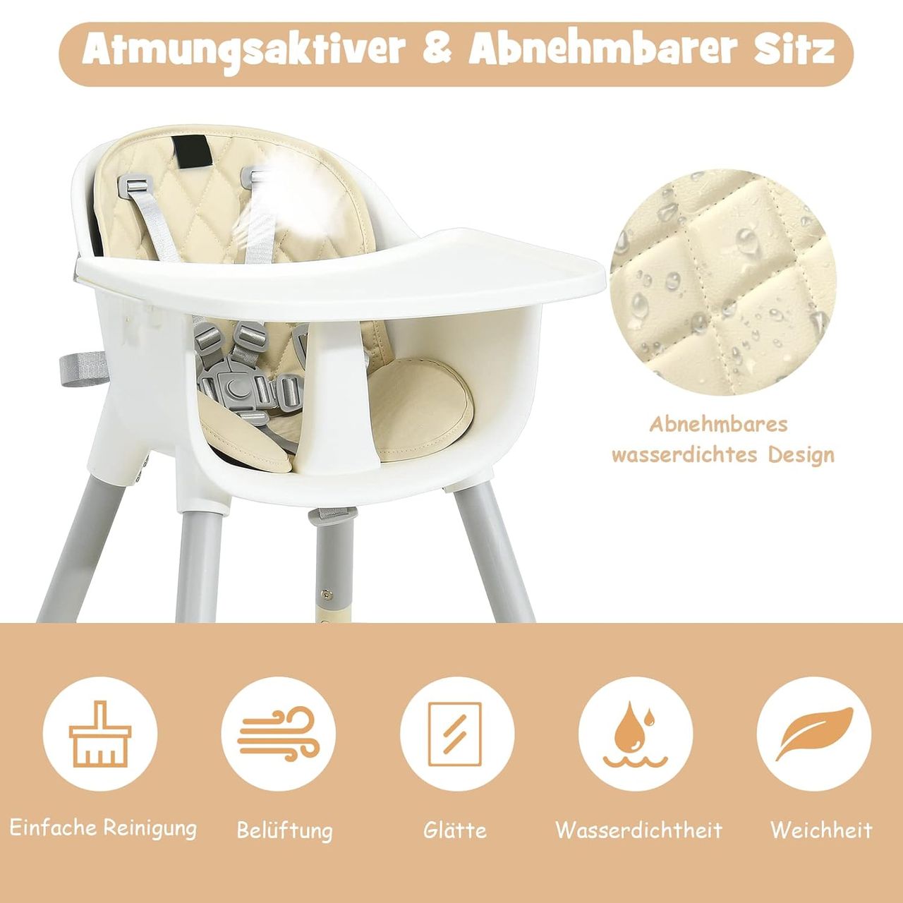 Costway 4 in 1 Baby-Hochstuhl, umwandelbarer Babystuhl mit 5-Punkt-Gurt