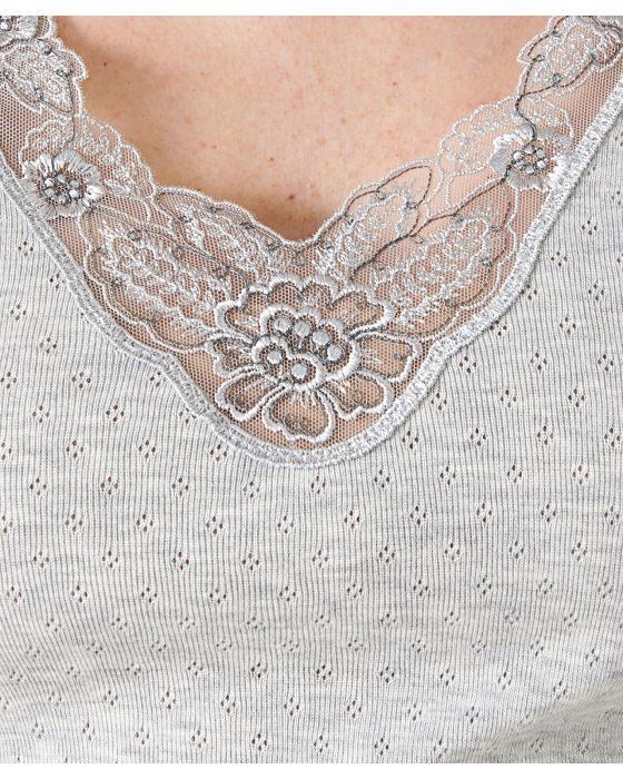 Tee-shirt maille ajourée, guipure à l'encolure Thermolactyl