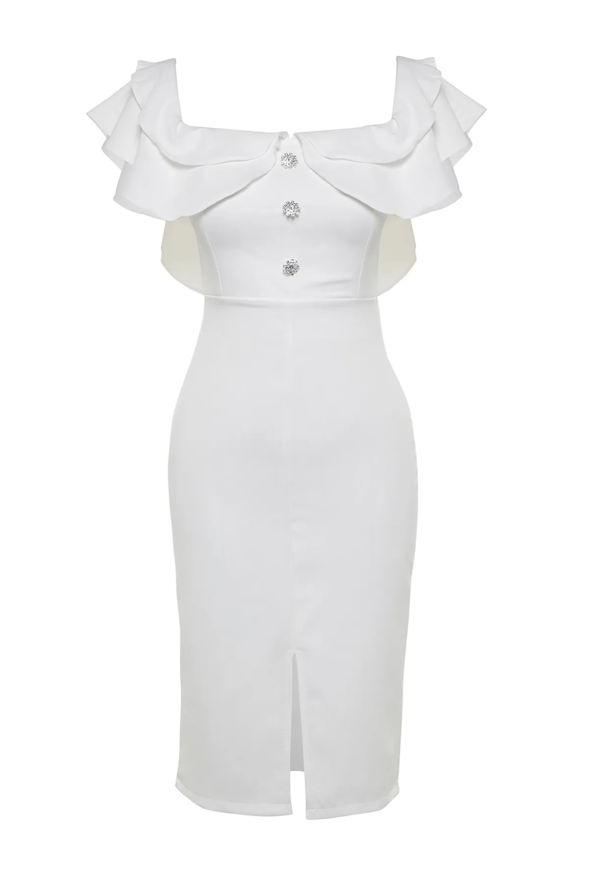Trendyol Collection  Braut-Abendkleid mit Ecru-Futter und gewebten Volants TPRSS21EL1403