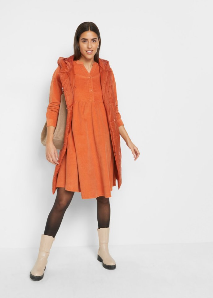 Baumwoll-Cord-Kleid mit Taschen in A-Line, knieumspielend