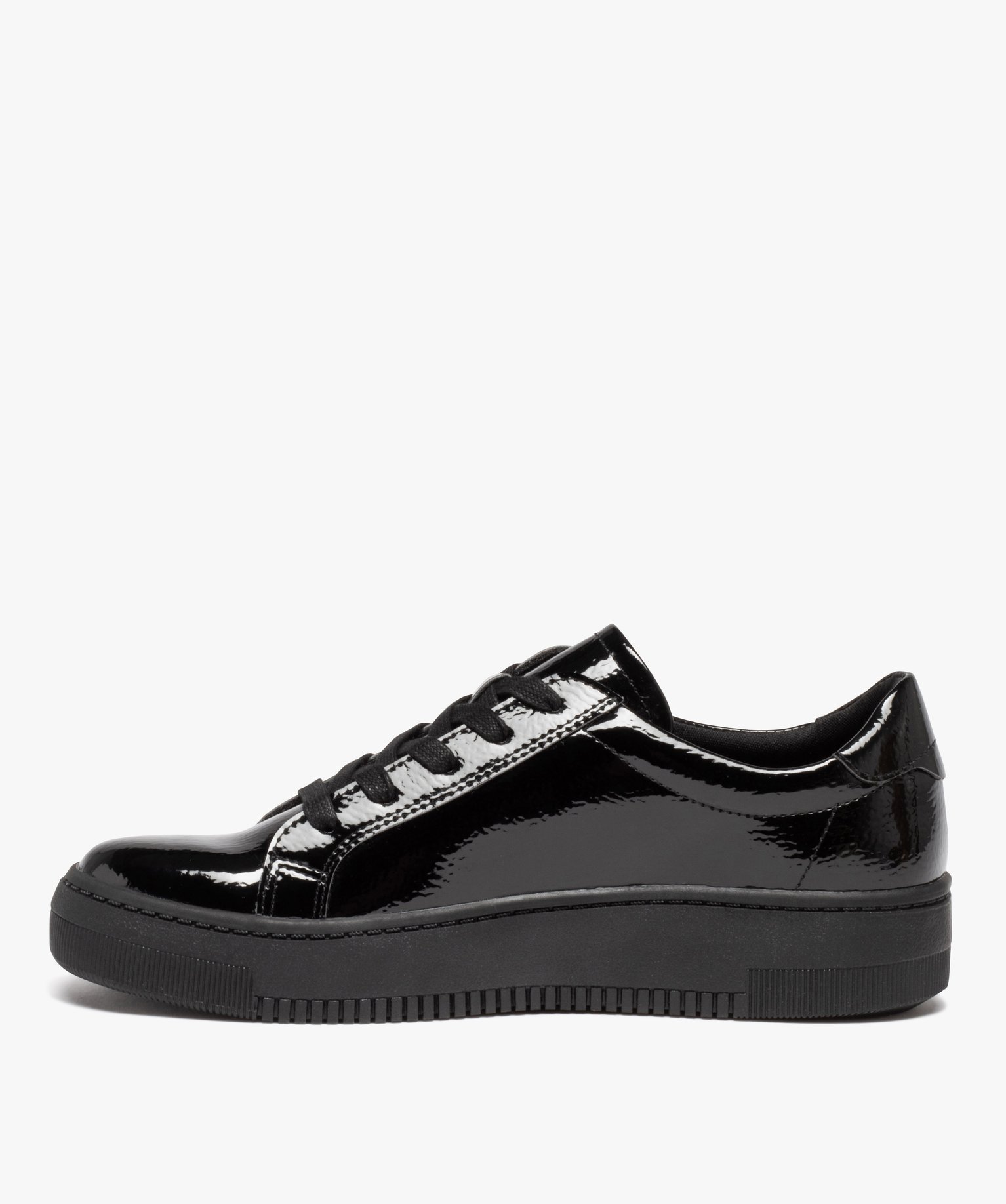 Baskets femme vernies à zip et à lacets noir | GEMO