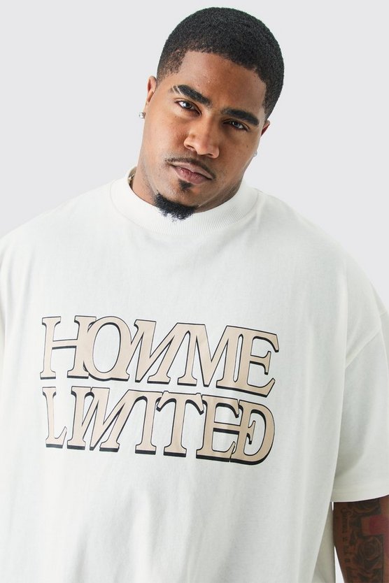 Plus kastiges Oversize T-Shirt mit Homme Ltd Print