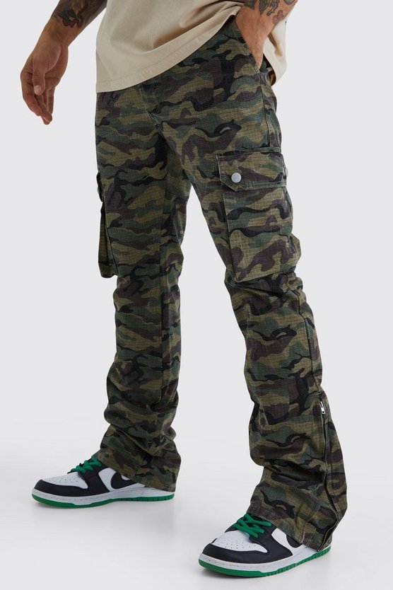 Slim Camouflage Cargo Ripstop Hose mit Reißverschluss