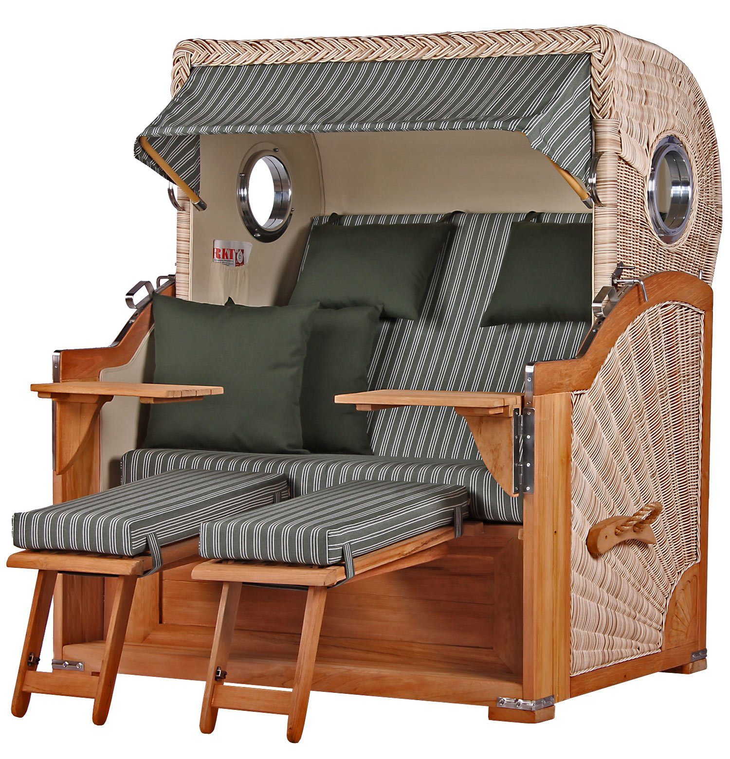 bene living Strandkorb Königssee 2,5-Sitzer Teak - PE shell - Modell 504, BxTxH: 142x95x170 cm, Volllieger ca. 175 Grad, Ostsee-Strandkorb, inkl. Liftersystem und Bullaugen