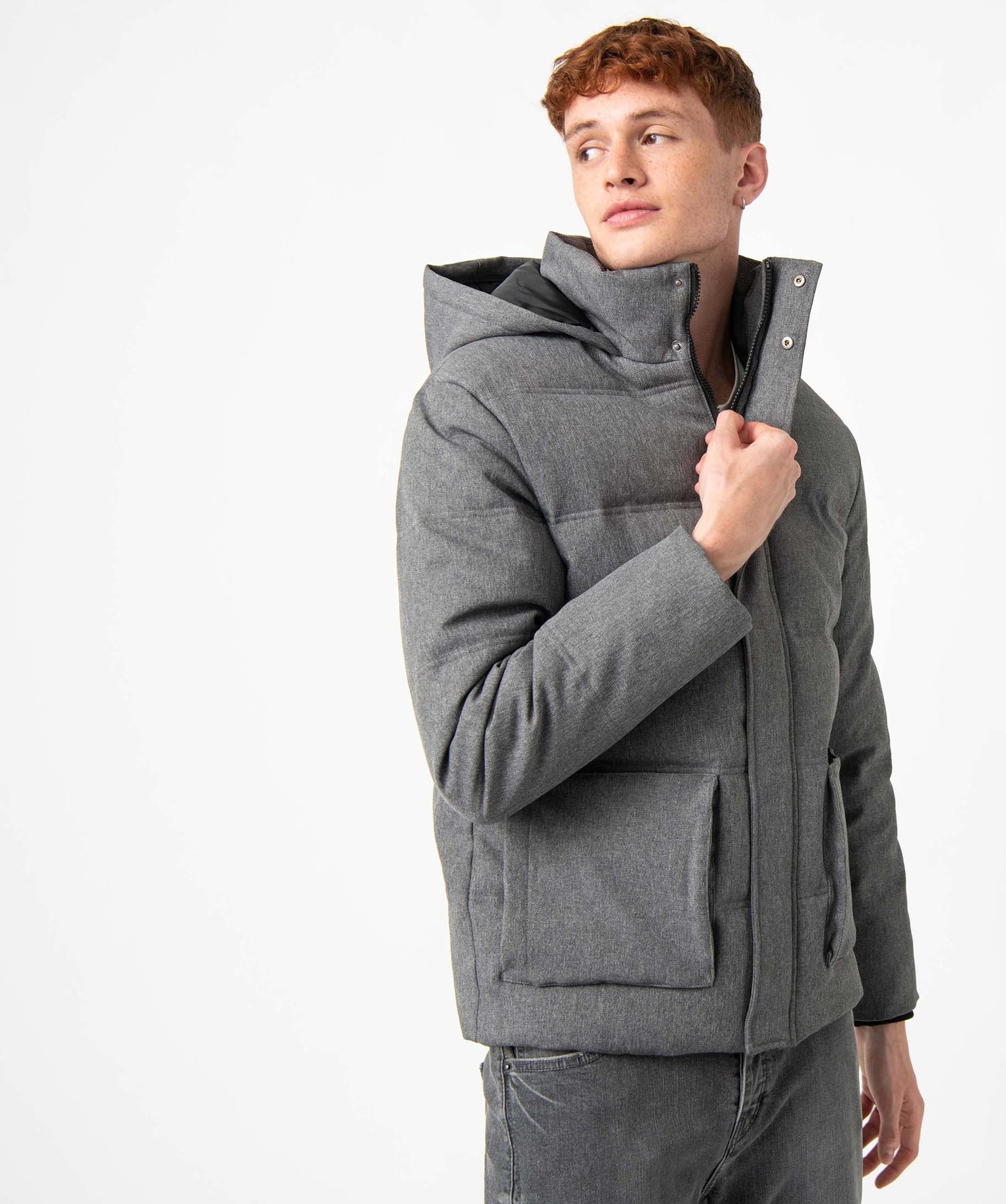 Blouson homme matelassé avec capuche gris | GEMO