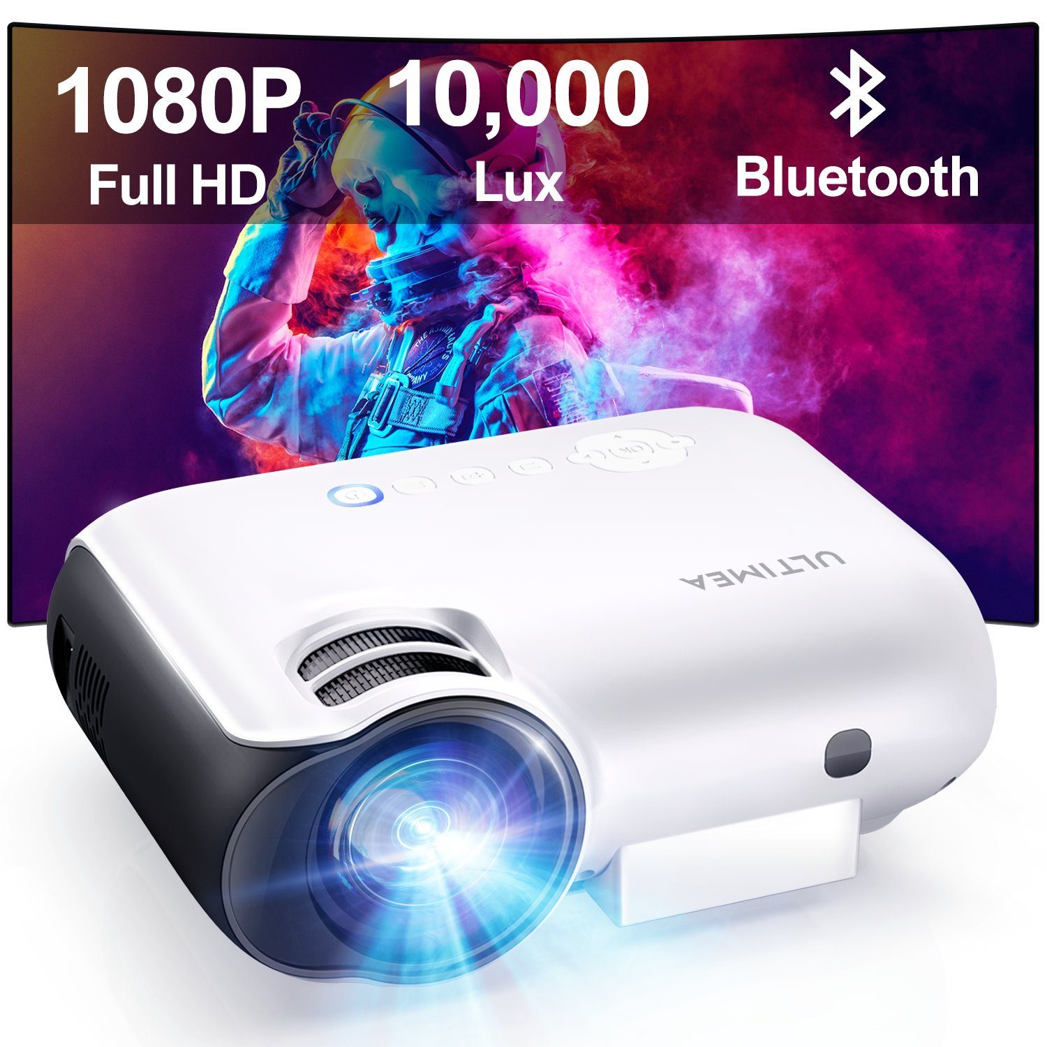 Ultimea Apollo P20 Native 1080P Beamer (10000 lm, 10000:1, 1920 x 1080 px, 4K Heimkino Unterstützt,Bluetooth Beamer, Outdoor Beamer)