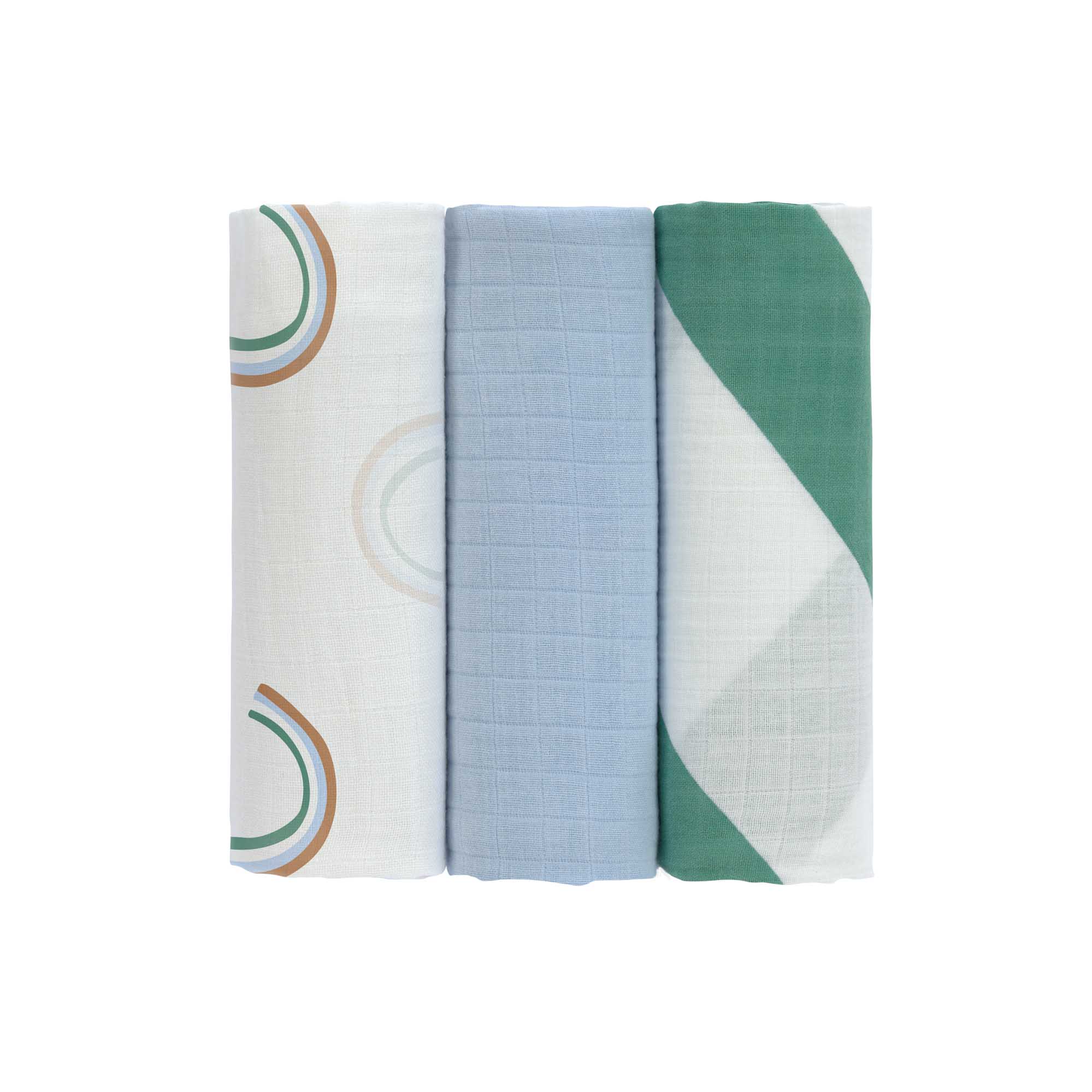 Mulltücher 3er Set 85 x 85 - Bio Baumwolle, Happy Rascals, Himmelblau