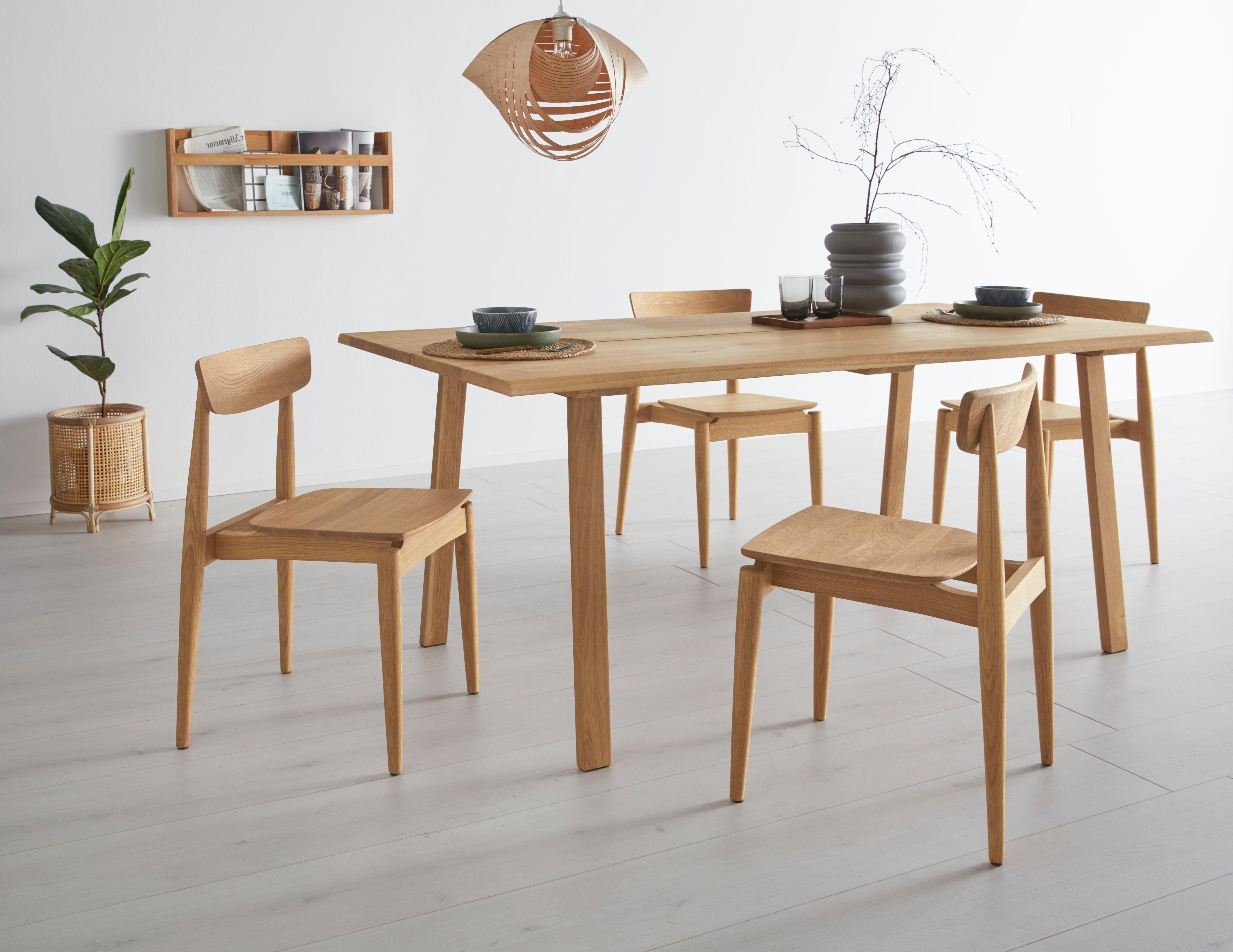 OTTO products 4-Fußstuhl Veikko (Set, 2 St), vegan, mit pflanzlichem Bio Öl behandelt, Massivholz Eiche, stapelbar