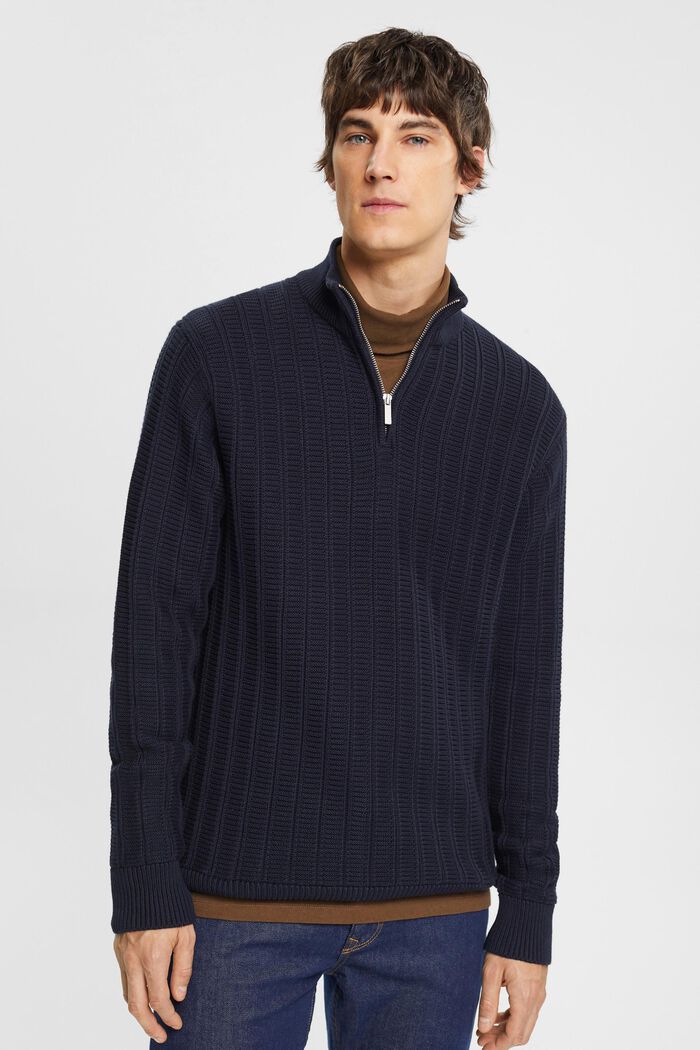 Grobstrickpullover mit kurzem Reißverschluss
