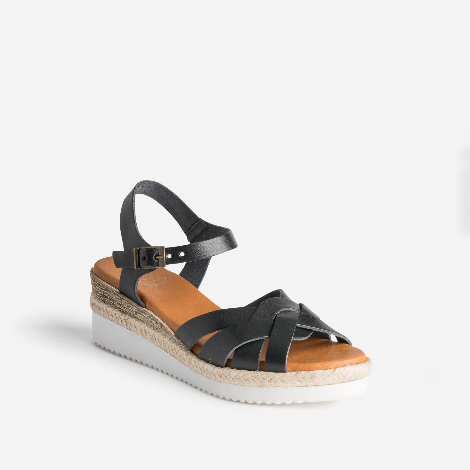 Sandale compensée noire éco-conçue en cuir