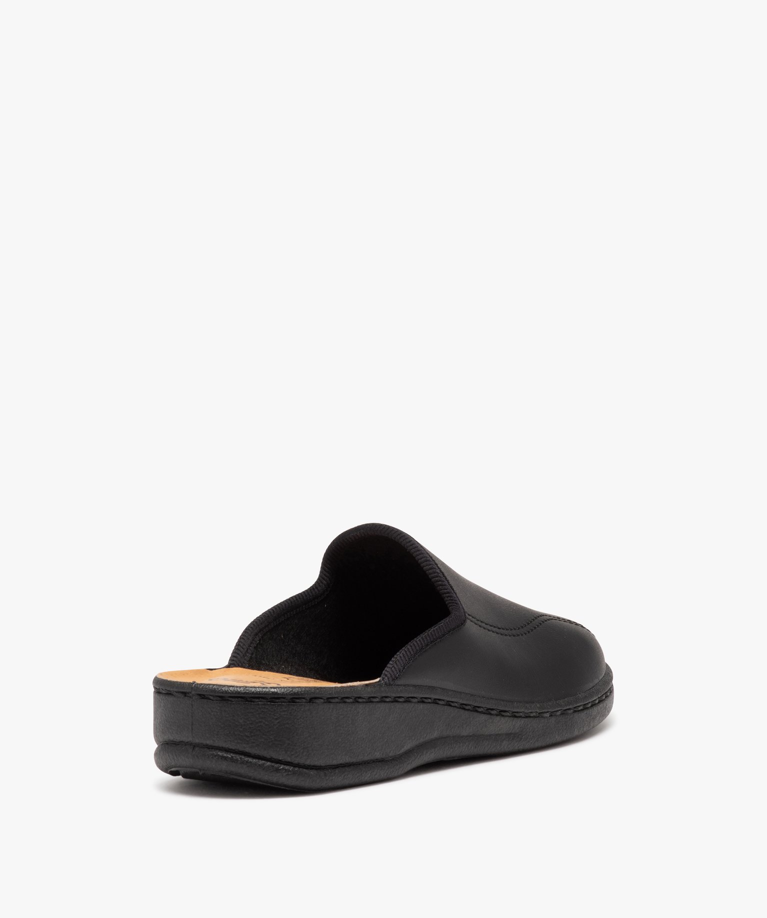 Chaussons homme mules en cuir uni noir | GEMO