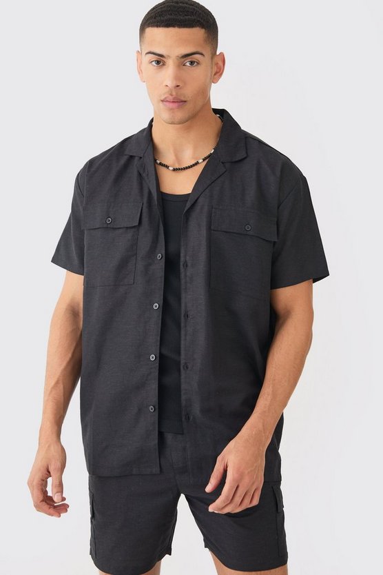 Kurzärmliges Cargo-Hemd aus Leinen & Shorts