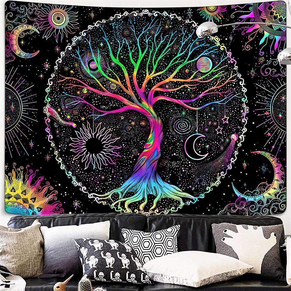 Wandteppich Baum des Lebens Tapisserie Schwarz und Weiß Wandteppich Schlafzimmer, Vaxiuja