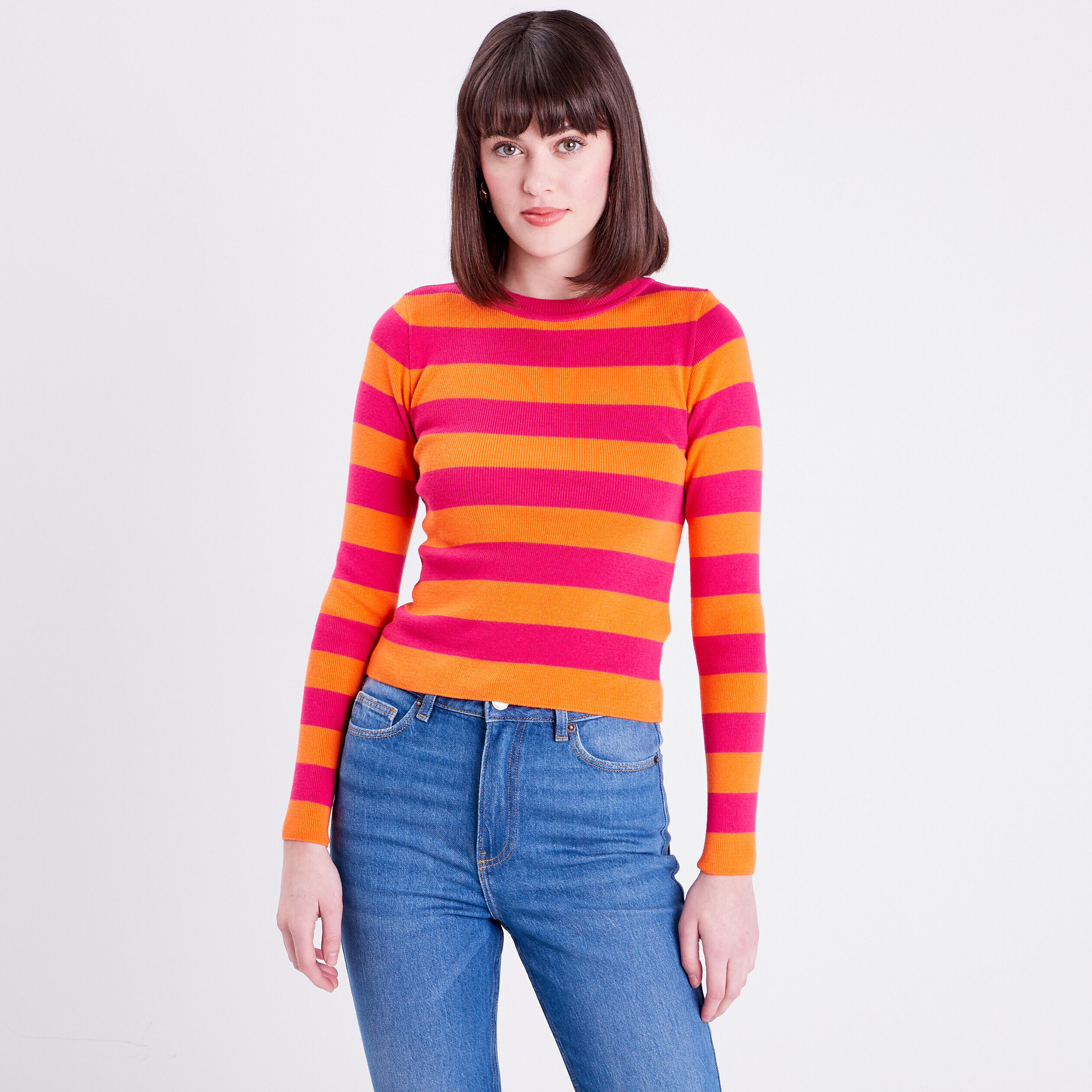 Pull avec manches longues rose vif femme | Cache Cache