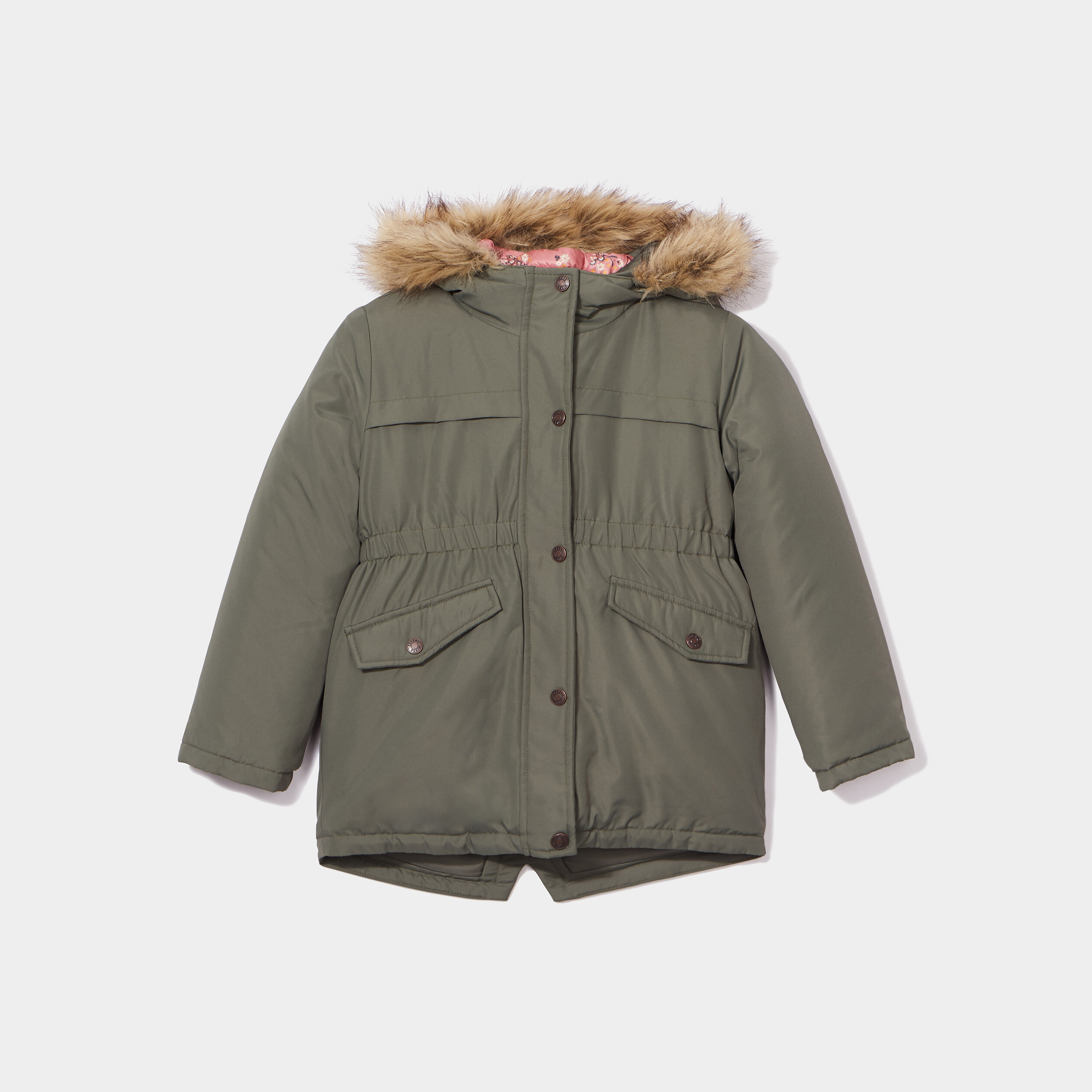 Parka 3-en-1 déperlante à capuche vert kaki fille | La Halle