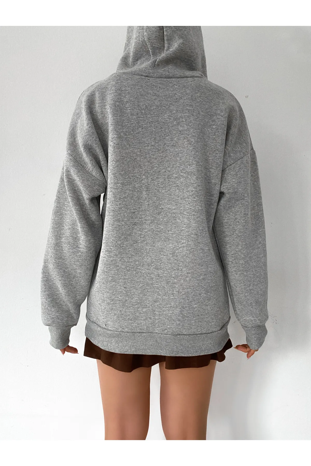 BEJNA  Grauer Oversize-Sweat-Cardigan mit Reißverschluss für Damen